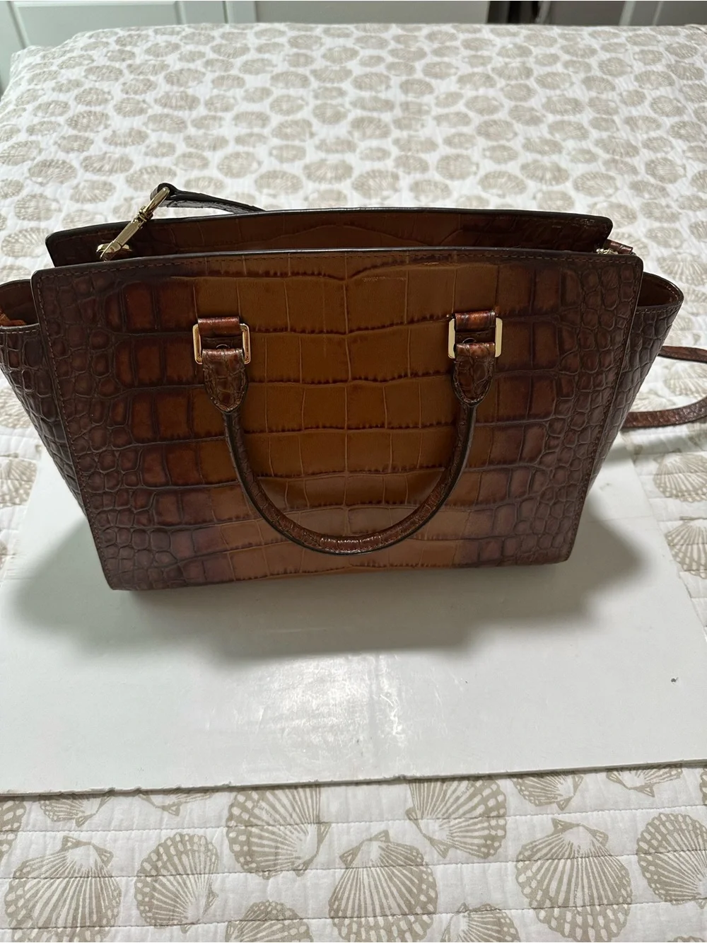 Michael Kors Bags | Michael Kors Selma Crocodile Leather Satchel | Color: Brown